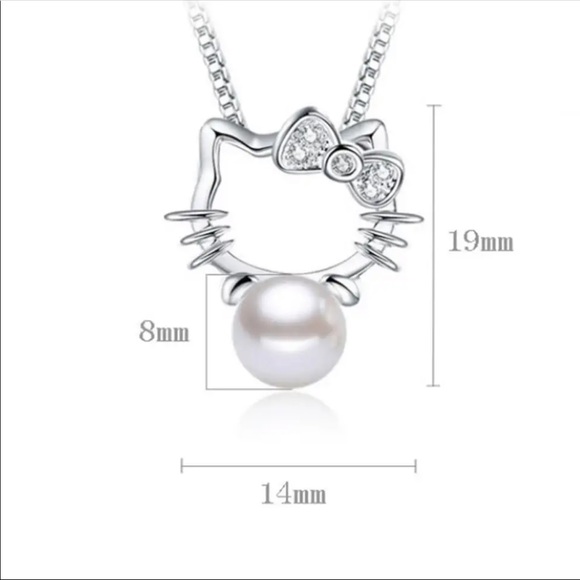 ๐ Sterling Silver Cute Cat Pearl Necklace - Picture 3 of 4